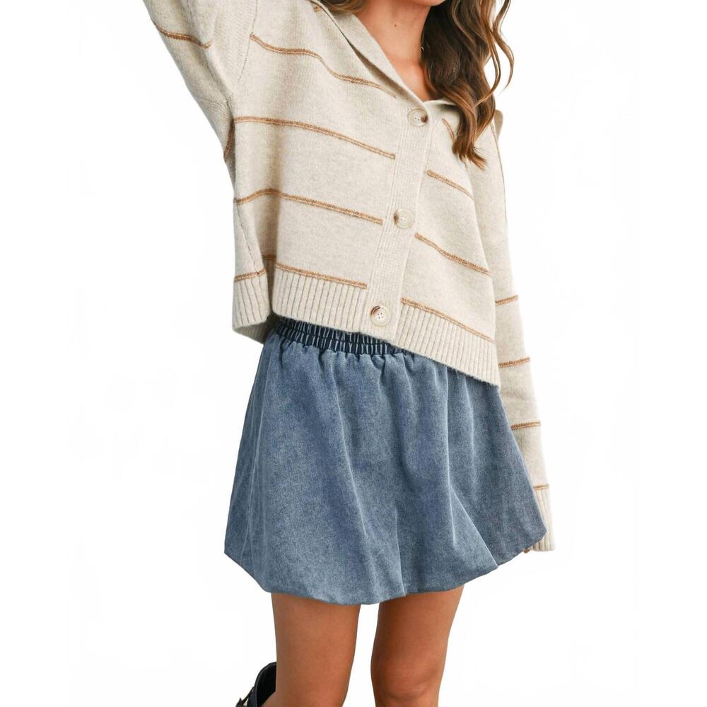 NEW BUTTERMELON rae button front collared sweater in taupe multi